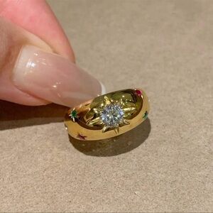 18k Gold plated vintage Baroque zirconia star dome ring